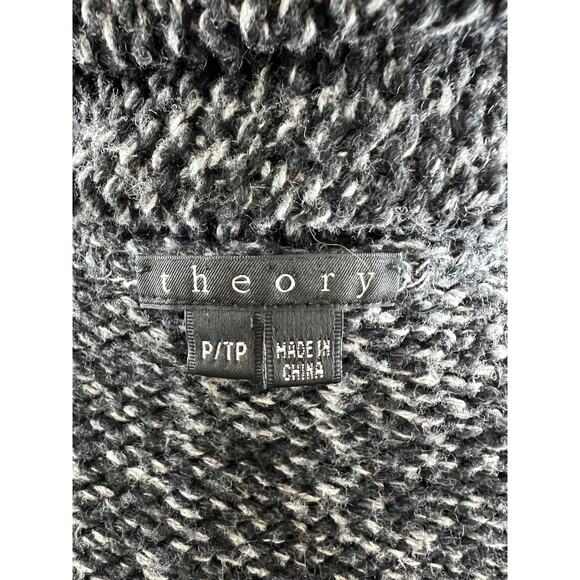 THEORY Black Gray Marled Wool-Cashmere Blend Cowl Neck Cardigan Sweater Size P - Picture 8 of 10